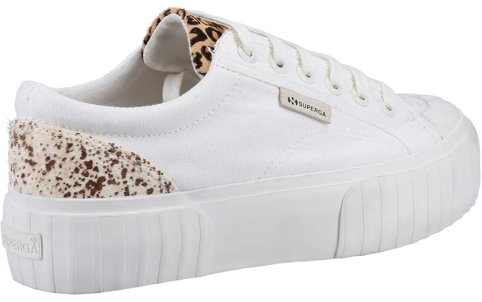 Superga 2631 Calfhair Details Womens Lace Up Animal Print Trainer