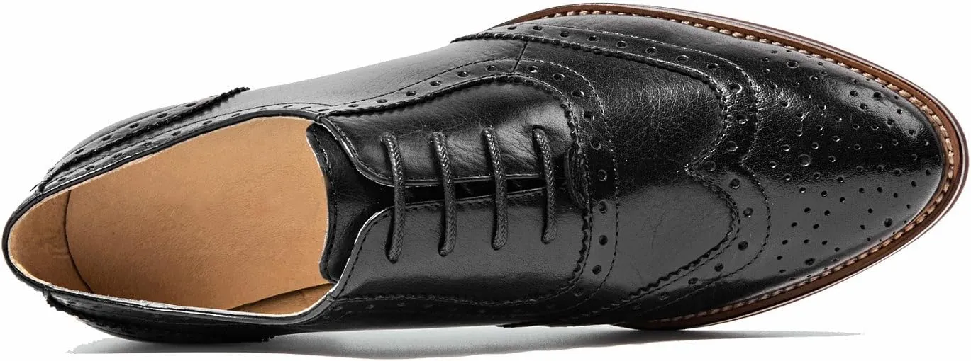 U-lite Women's Perforated Lace-up Wingtip Leather Flat Oxfords Vintage Oxford Shoes Brogues…