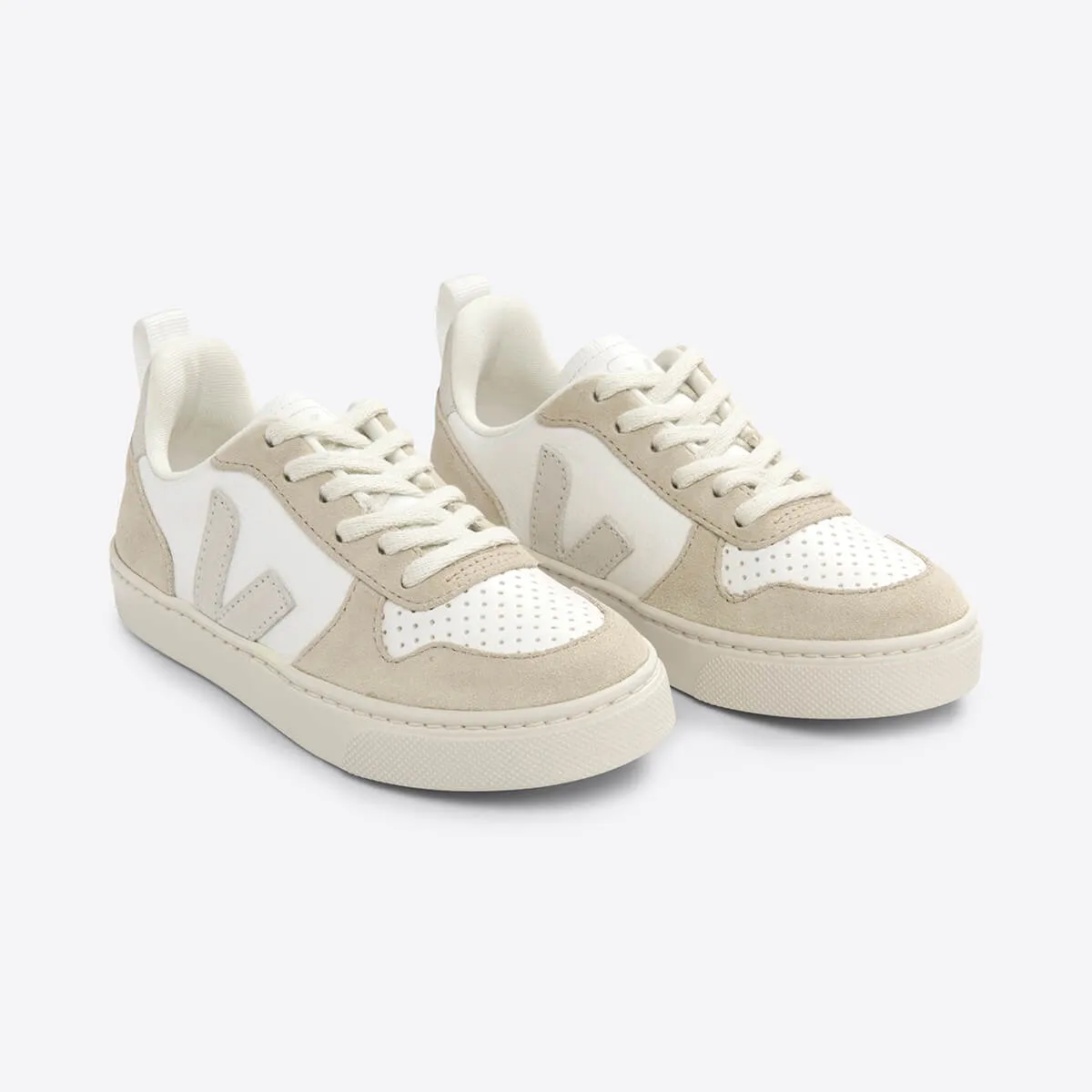 V-10 Teen Lace Leather Trainers in Extra White / Natural / Almond by Veja