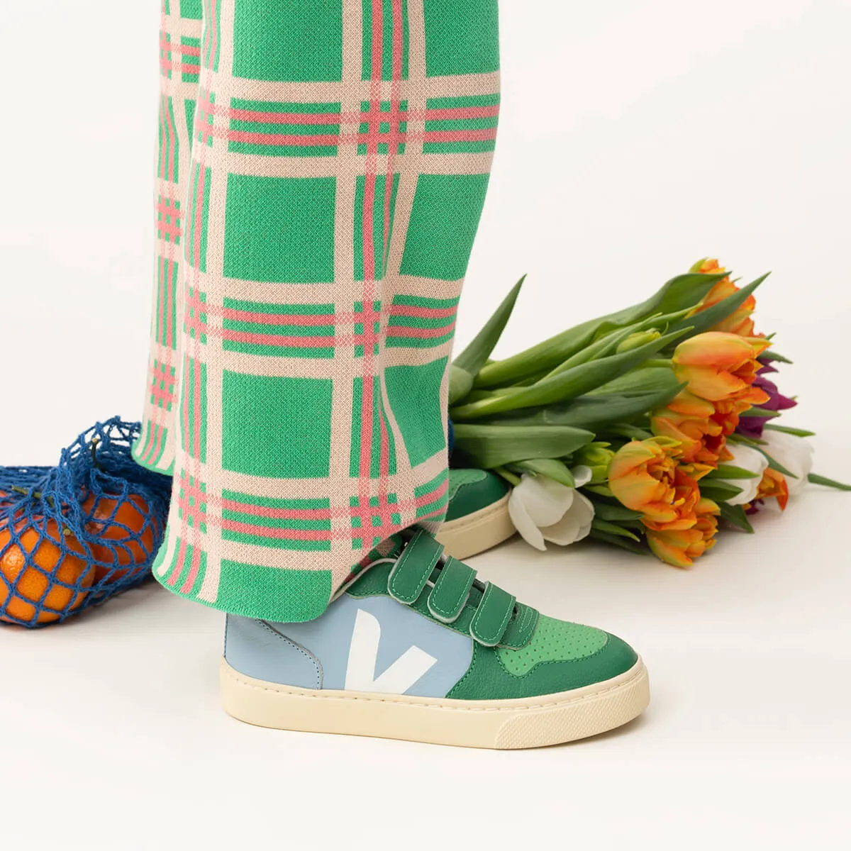 V-10 Velcro Leather Trainers in Steel by Veja X The Animals Observatory - Last One In Stock - EUR 22 / UK 5.5