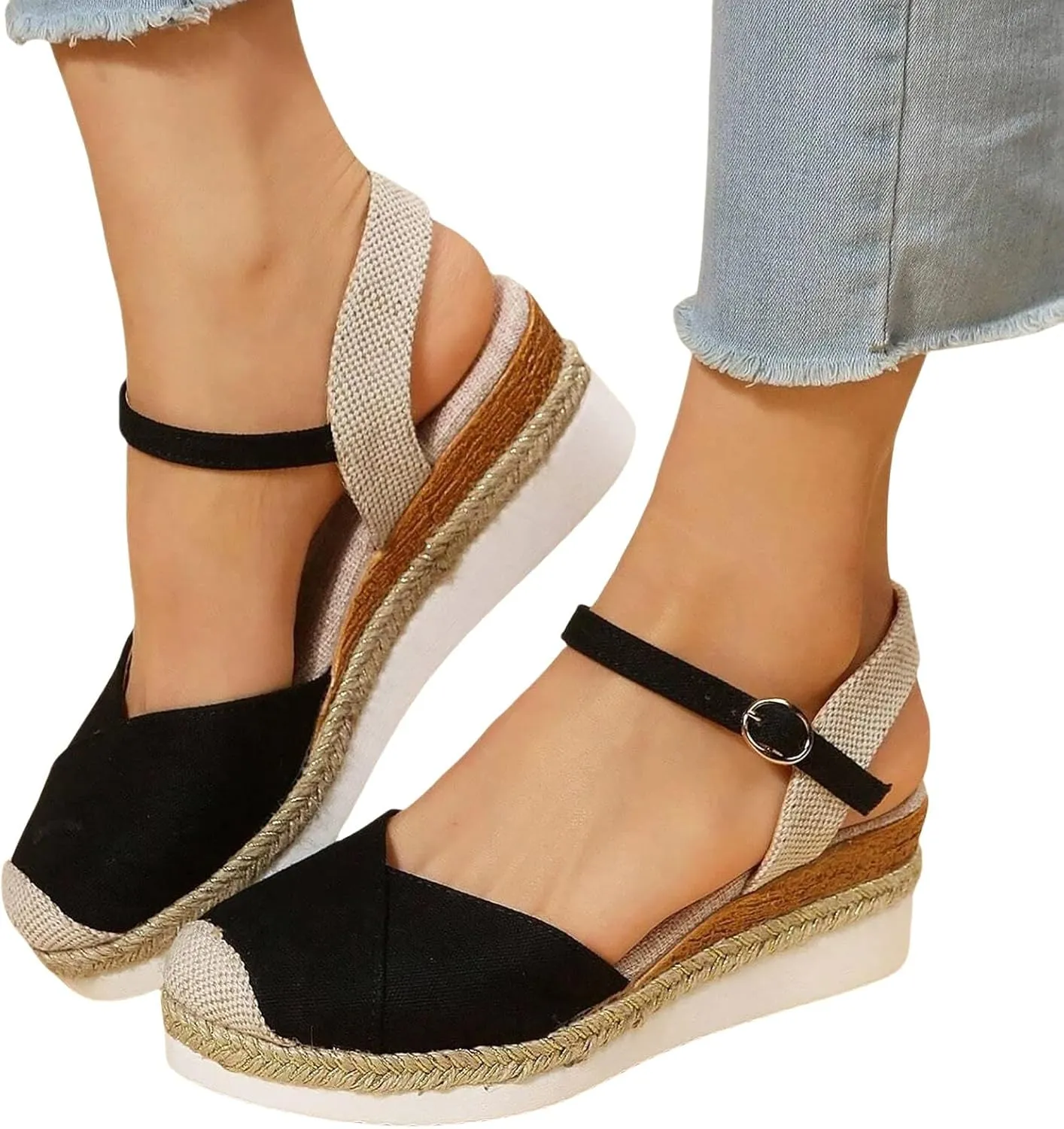 Wedge Sandals for Women 2025 Womens Orthopedic Sandals Closed Toe Ankle Strap Espadrilles, Casual Strappy Slip on Beach Boho Sandal Comfortable Outdoor Platform Shoes