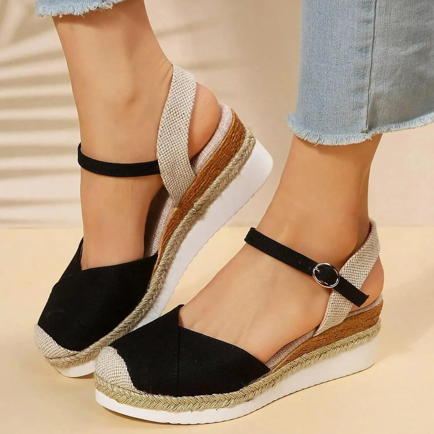 Wedge Sandals for Women 2025 Womens Orthopedic Sandals Closed Toe Ankle Strap Espadrilles, Casual Strappy Slip on Beach Boho Sandal Comfortable Outdoor Platform Shoes