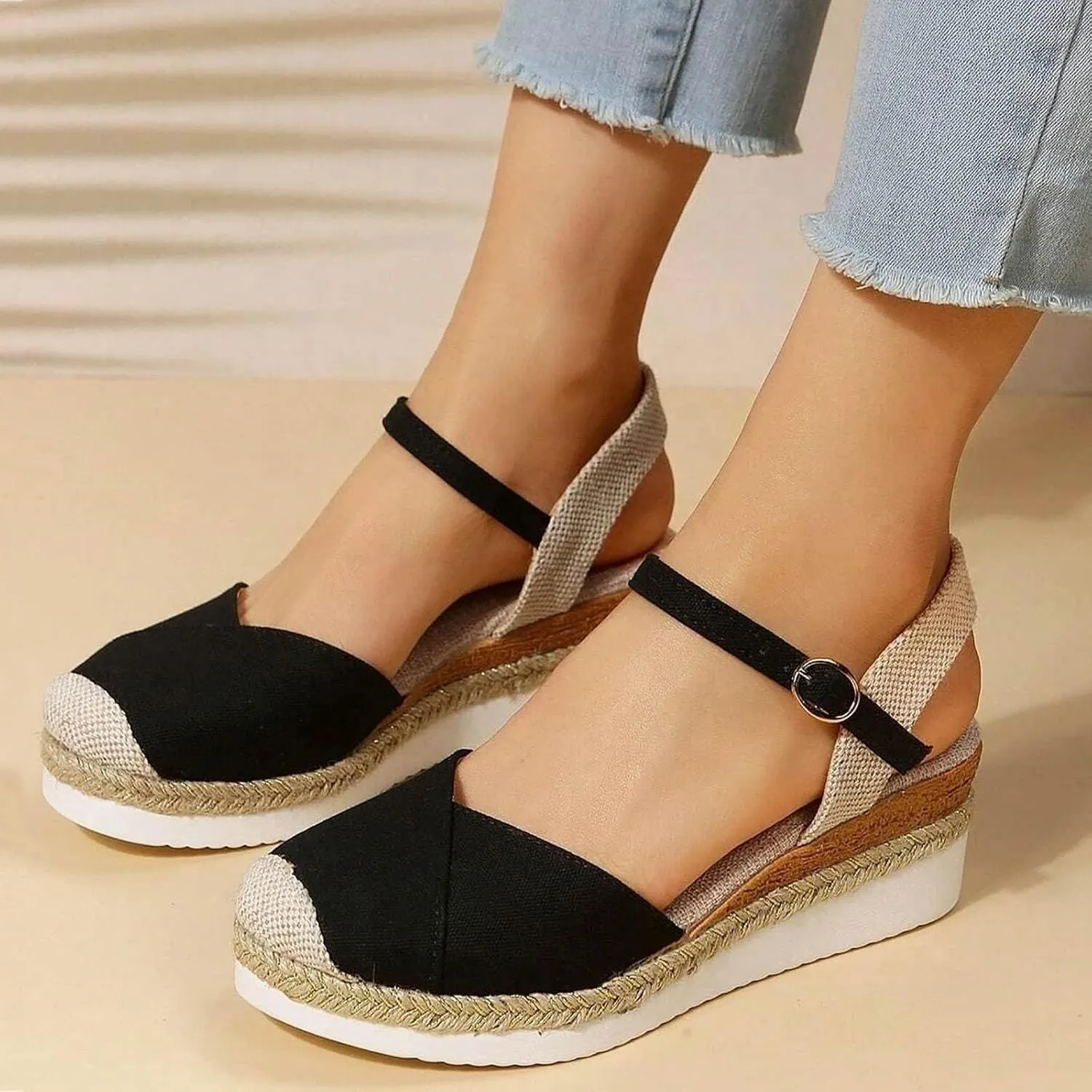 Wedge Sandals for Women 2025 Womens Orthopedic Sandals Closed Toe Ankle Strap Espadrilles, Casual Strappy Slip on Beach Boho Sandal Comfortable Outdoor Platform Shoes