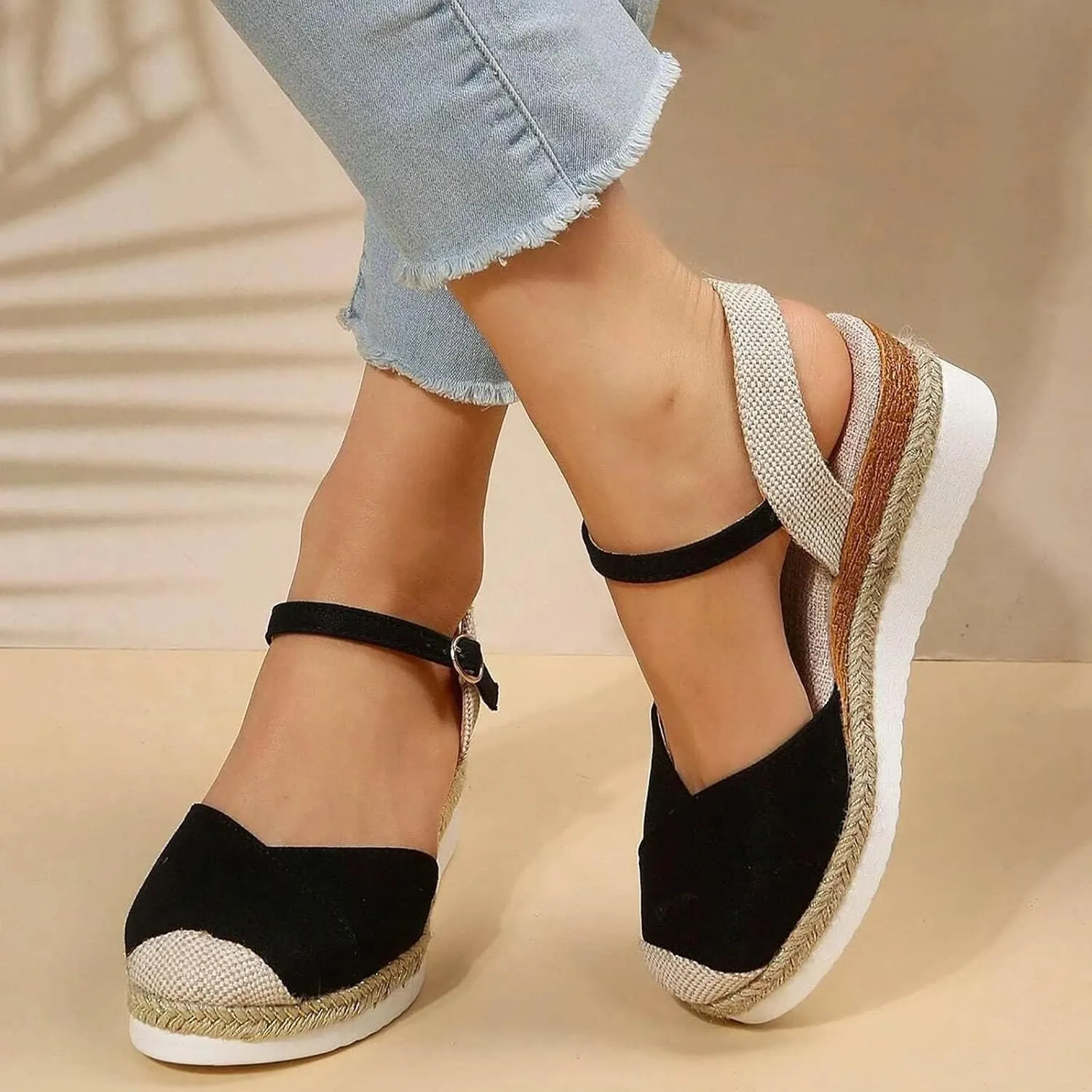 Wedge Sandals for Women 2025 Womens Orthopedic Sandals Closed Toe Ankle Strap Espadrilles, Casual Strappy Slip on Beach Boho Sandal Comfortable Outdoor Platform Shoes