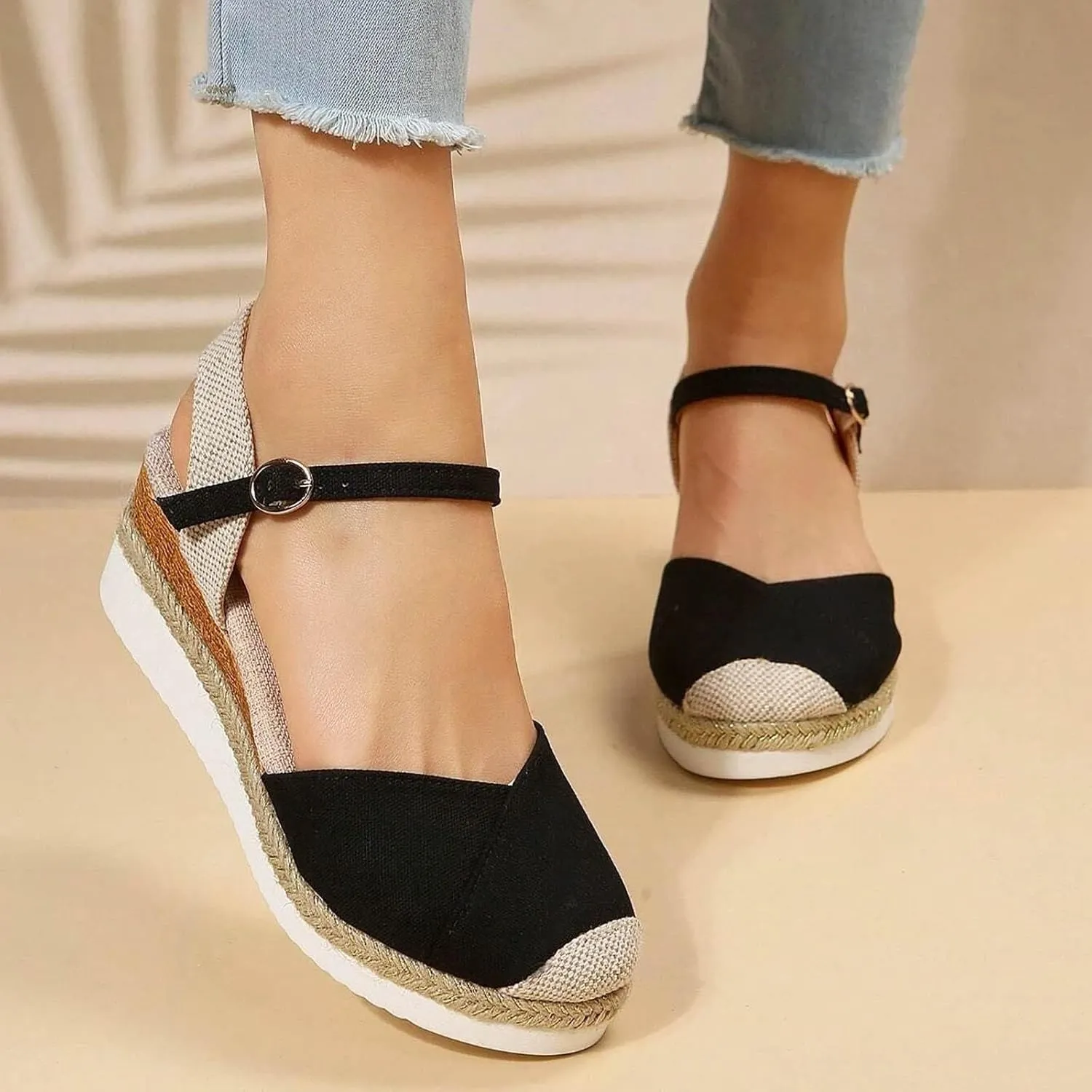 Wedge Sandals for Women 2025 Womens Orthopedic Sandals Closed Toe Ankle Strap Espadrilles, Casual Strappy Slip on Beach Boho Sandal Comfortable Outdoor Platform Shoes