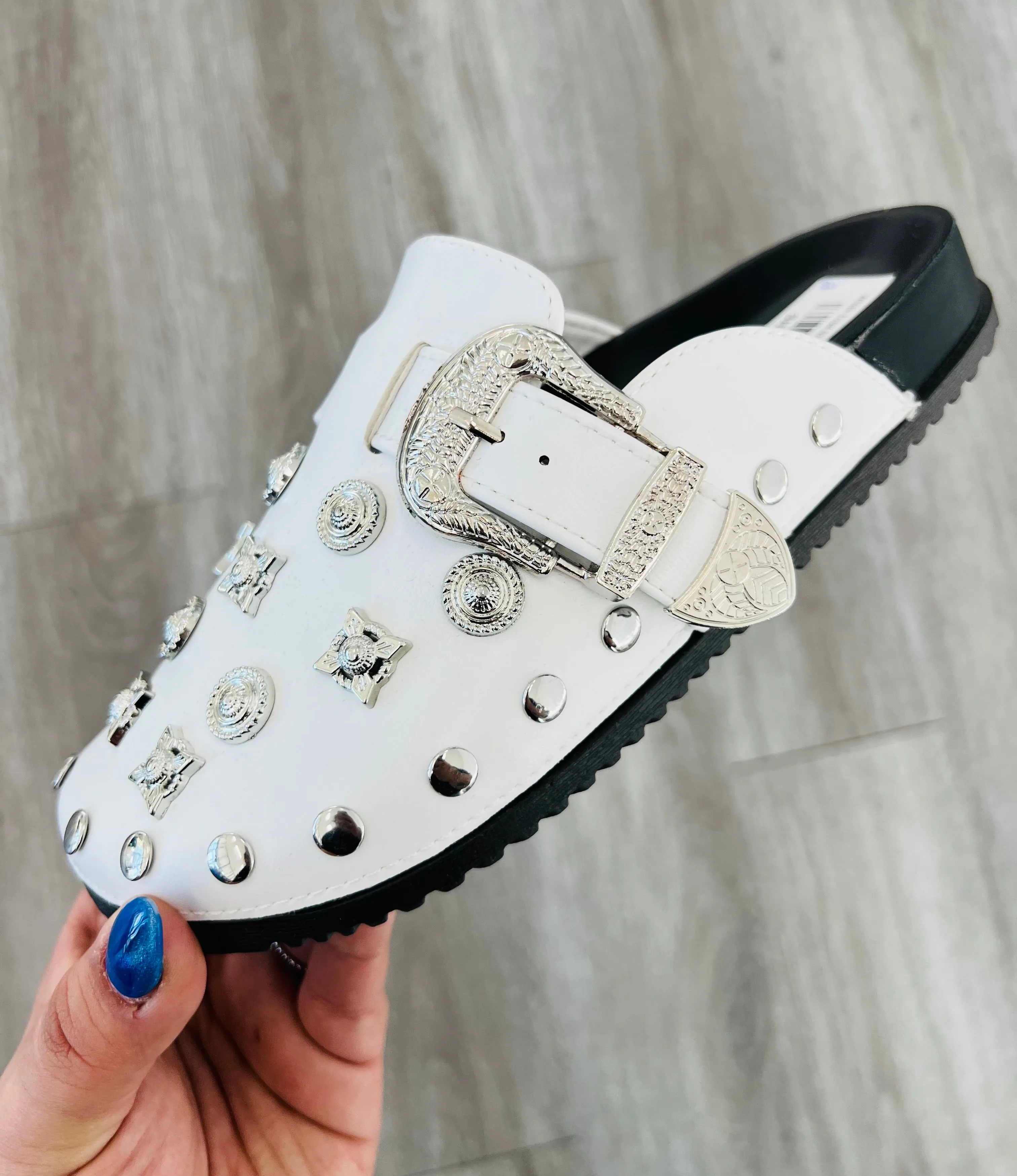 White Total Stud Slip On Mules