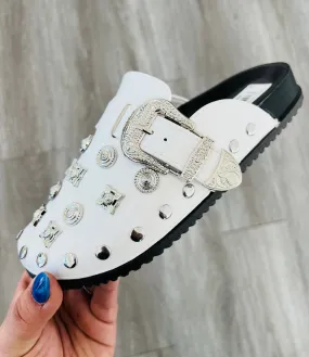 White Total Stud Slip On Mules