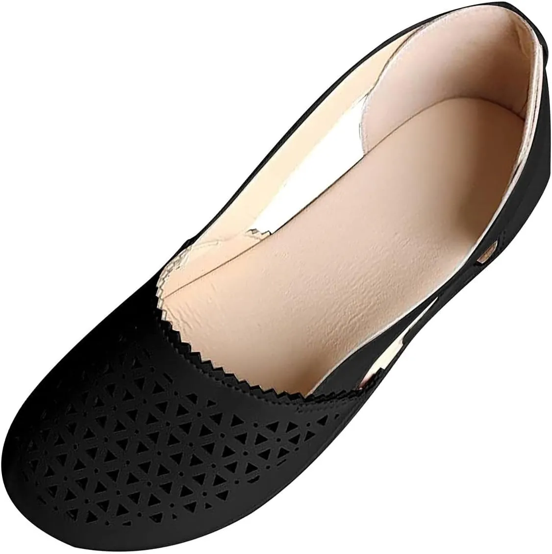 Wide Width Flats for Women Comfortable Closed Toe Casual Hollow Out Sandals Breathable Orthotic Wedge Sandals Arch Support Slip on Flats Lightweight Walking Beach Shoes