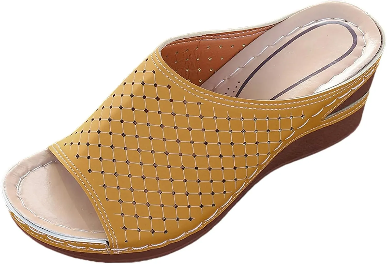 Women Wedge Sandals Open Toe Slip On Bohemian Platforms PU Leather Dressy Summer Sandals Comfortable Walking Shoes