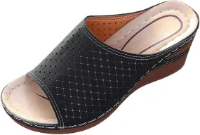 Women Wedge Sandals Open Toe Slip On Bohemian Platforms PU Leather Dressy Summer Sandals Comfortable Walking Shoes