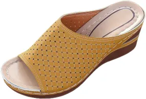 Women Wedge Sandals Open Toe Slip On Bohemian Platforms PU Leather Dressy Summer Sandals Comfortable Walking Shoes