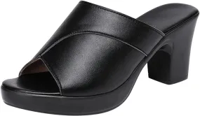 Women's Dress Sandals Slide Low Block Chunky Heeled Open Toe Heels Sandals Slip on Comfortable Casual Pumps Shoes