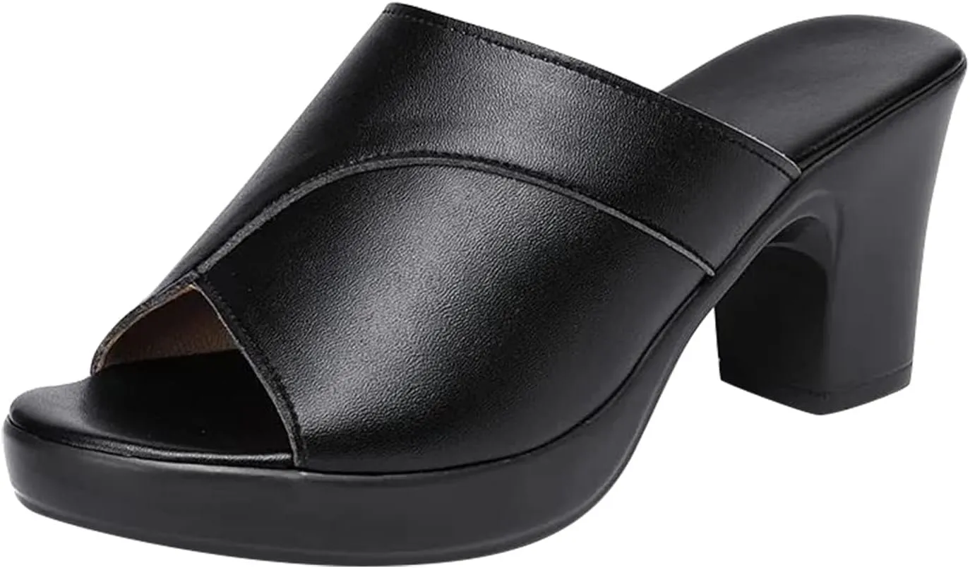 Women's Dress Sandals Slide Low Block Chunky Heeled Open Toe Heels Sandals Slip on Comfortable Casual Pumps Shoes
