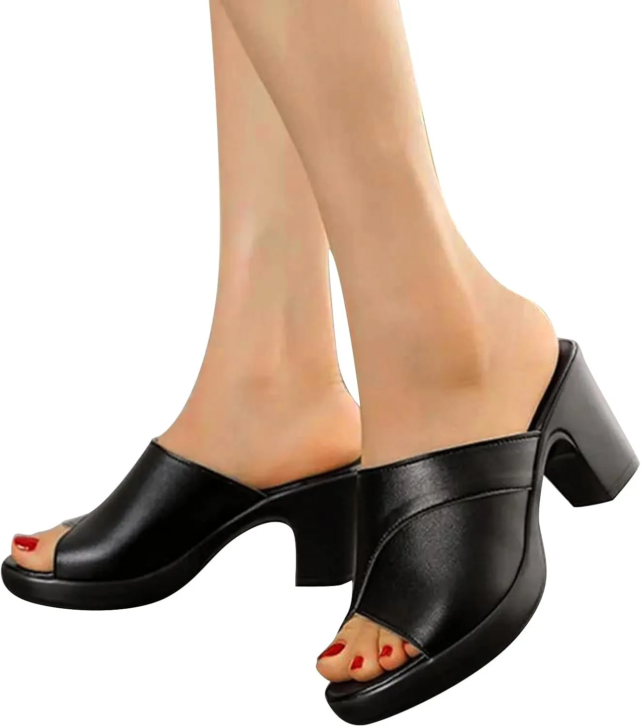 Women's Dress Sandals Slide Low Block Chunky Heeled Open Toe Heels Sandals Slip on Comfortable Casual Pumps Shoes