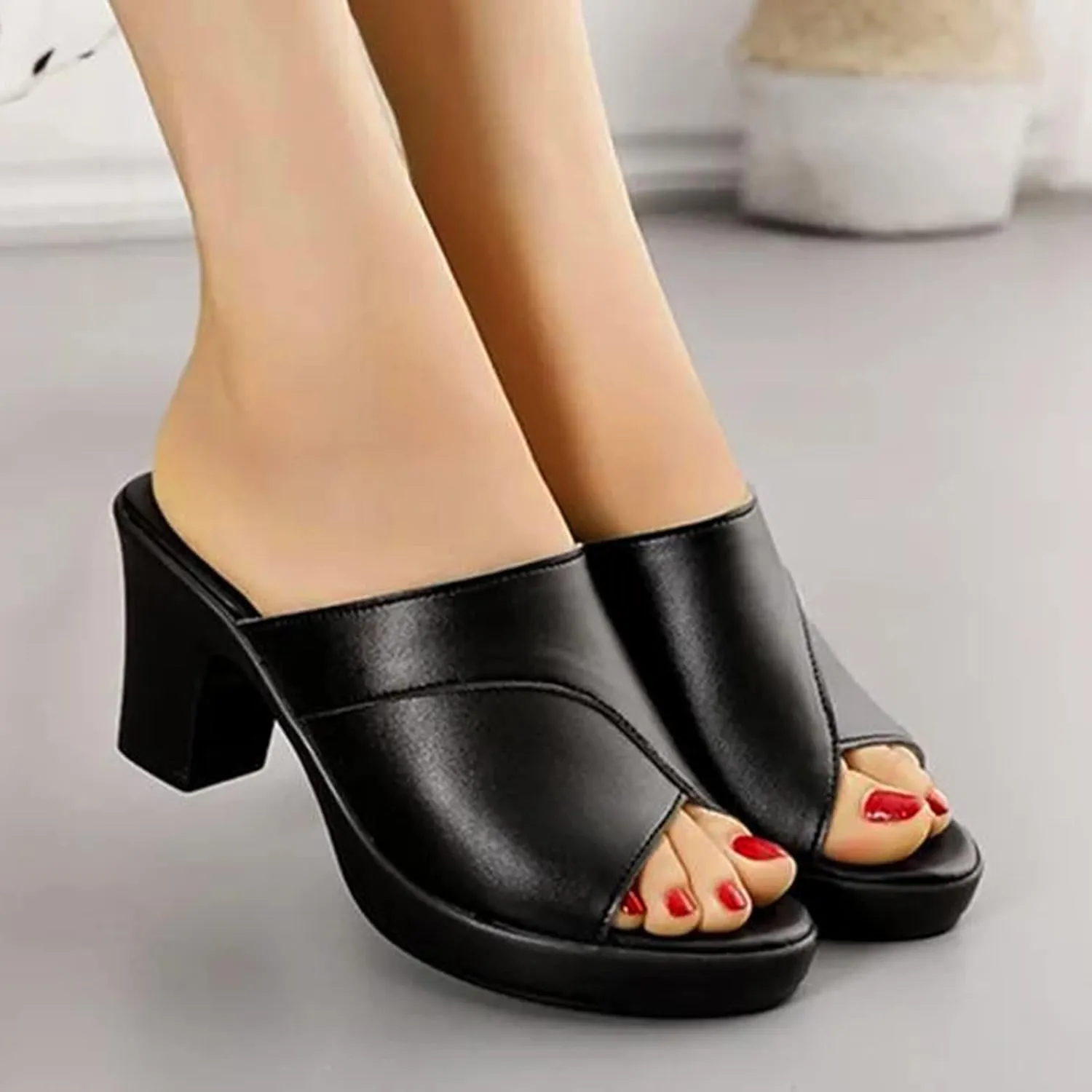Women's Dress Sandals Slide Low Block Chunky Heeled Open Toe Heels Sandals Slip on Comfortable Casual Pumps Shoes