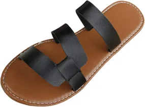 Women's Dressy Flat Sandals Summer Vintage Toe Slip on Slides Slippers Comfortable Beach Flats Sandals