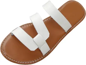 Women's Dressy Flat Sandals Summer Vintage Toe Slip on Slides Slippers Comfortable Beach Flats Sandals
