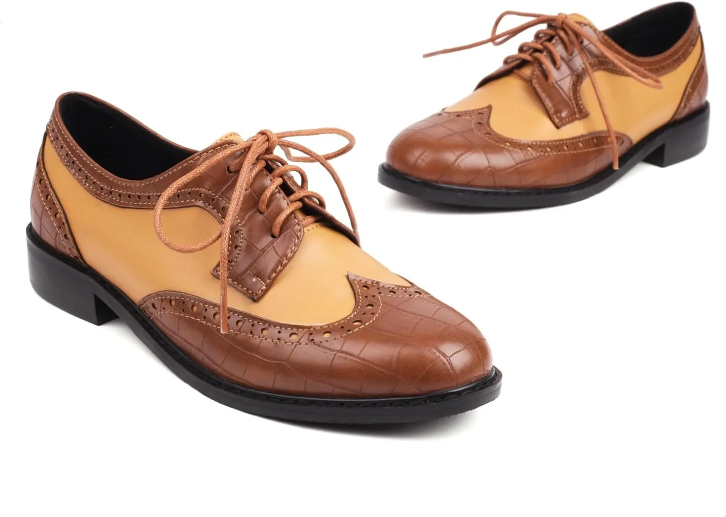 Women's Lace up Brogue Oxford Western Shoes Closed Round Toe Concise Party Comfortable Business Oxfords Chunky Dating Wedding Vintage Wingtip Low Block All Weather Heels