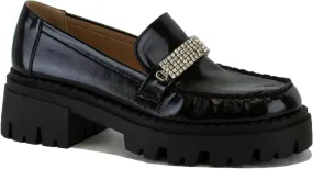 Women's Loafer with Rhinestone Chunky Penny Loafer Lug Sole Platform Loafer Round Toe Slip On Loafers