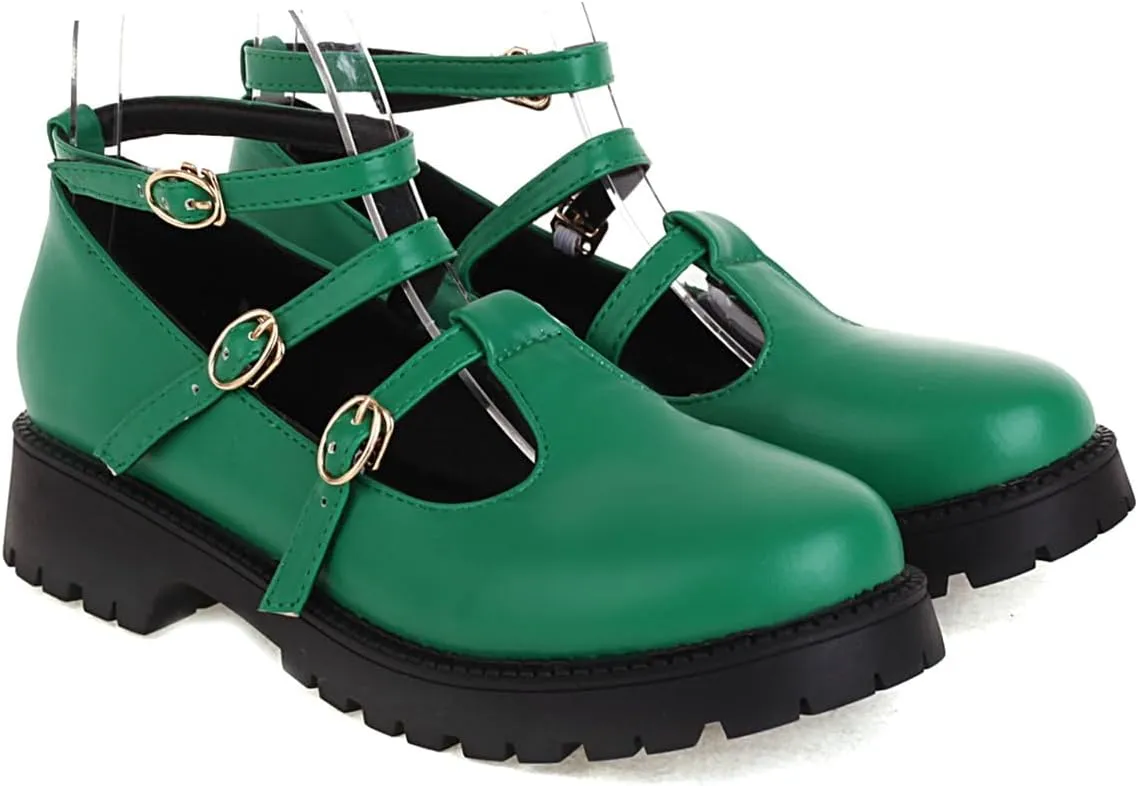 Women's Platform Round Closed Toe Pumps Hollow Buckle Loafers Comfortable Chunky Low Heels Office Concise Cosplay Work Casual Mary Jane Daily Wear Fashion Business Dress Shoes