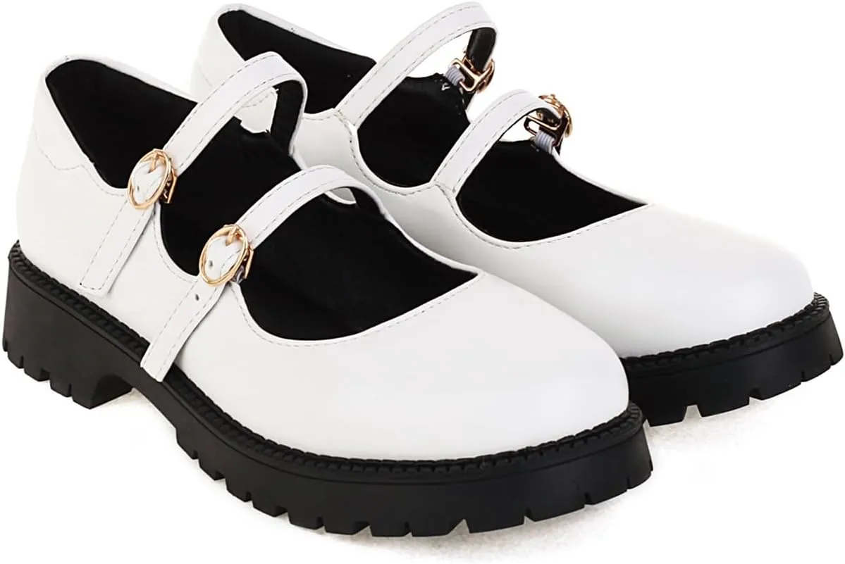 Women's Platform Round Closed Toe Pumps Strappy Buckle Loafers Comfortable Chunky Low Heels Office Concise Cosplay Work Casual Mary Jane Daily Wear Fashion Business Dress Shoes