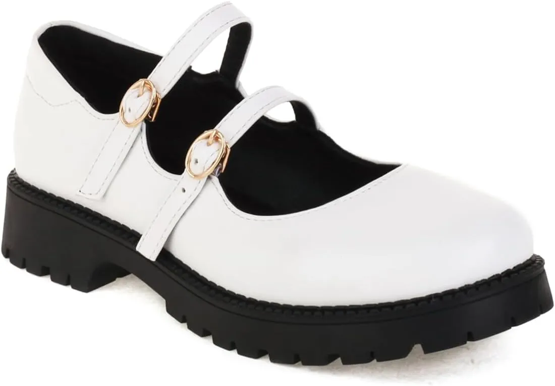 Women's Platform Round Closed Toe Pumps Strappy Buckle Loafers Comfortable Chunky Low Heels Office Concise Cosplay Work Casual Mary Jane Daily Wear Fashion Business Dress Shoes