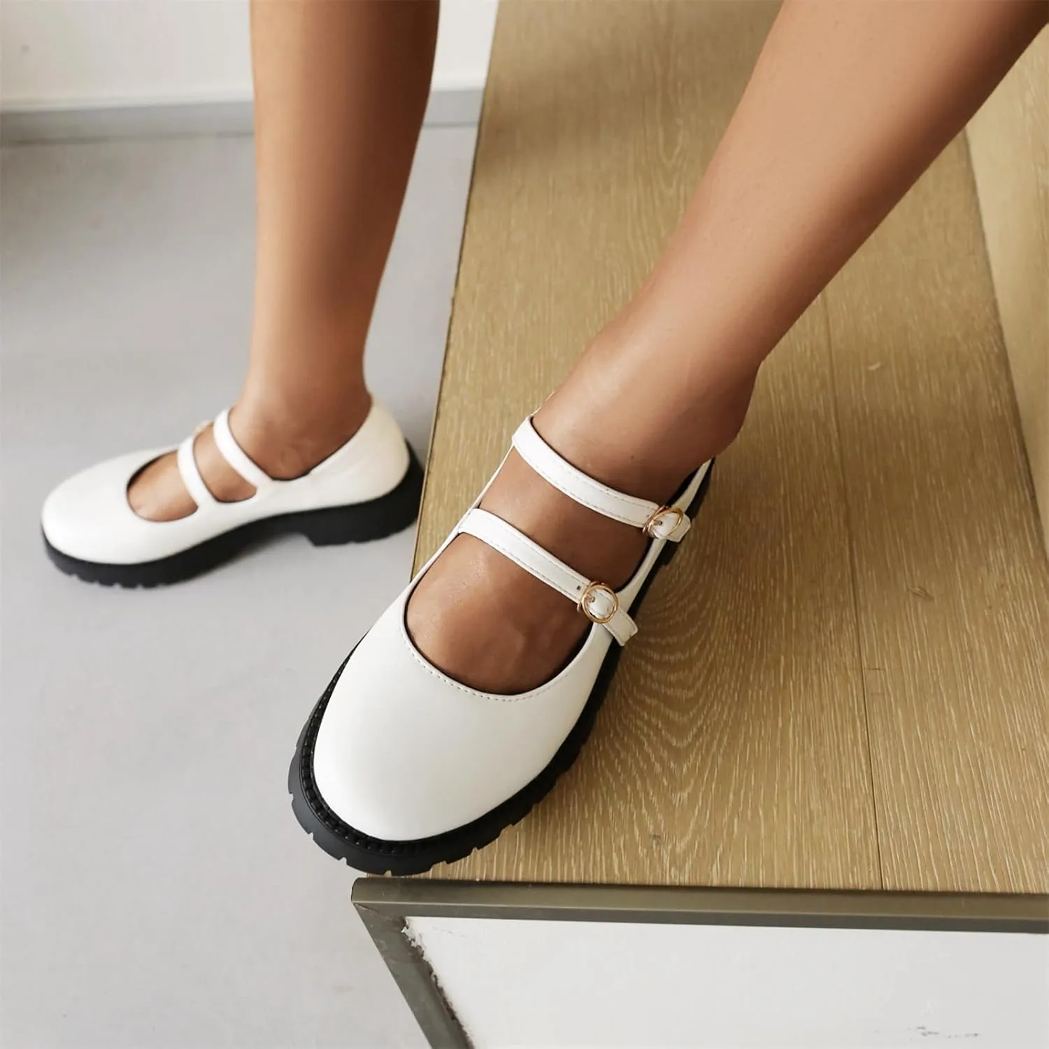 Women's Platform Round Closed Toe Pumps Strappy Buckle Loafers Comfortable Chunky Low Heels Office Concise Cosplay Work Casual Mary Jane Daily Wear Fashion Business Dress Shoes
