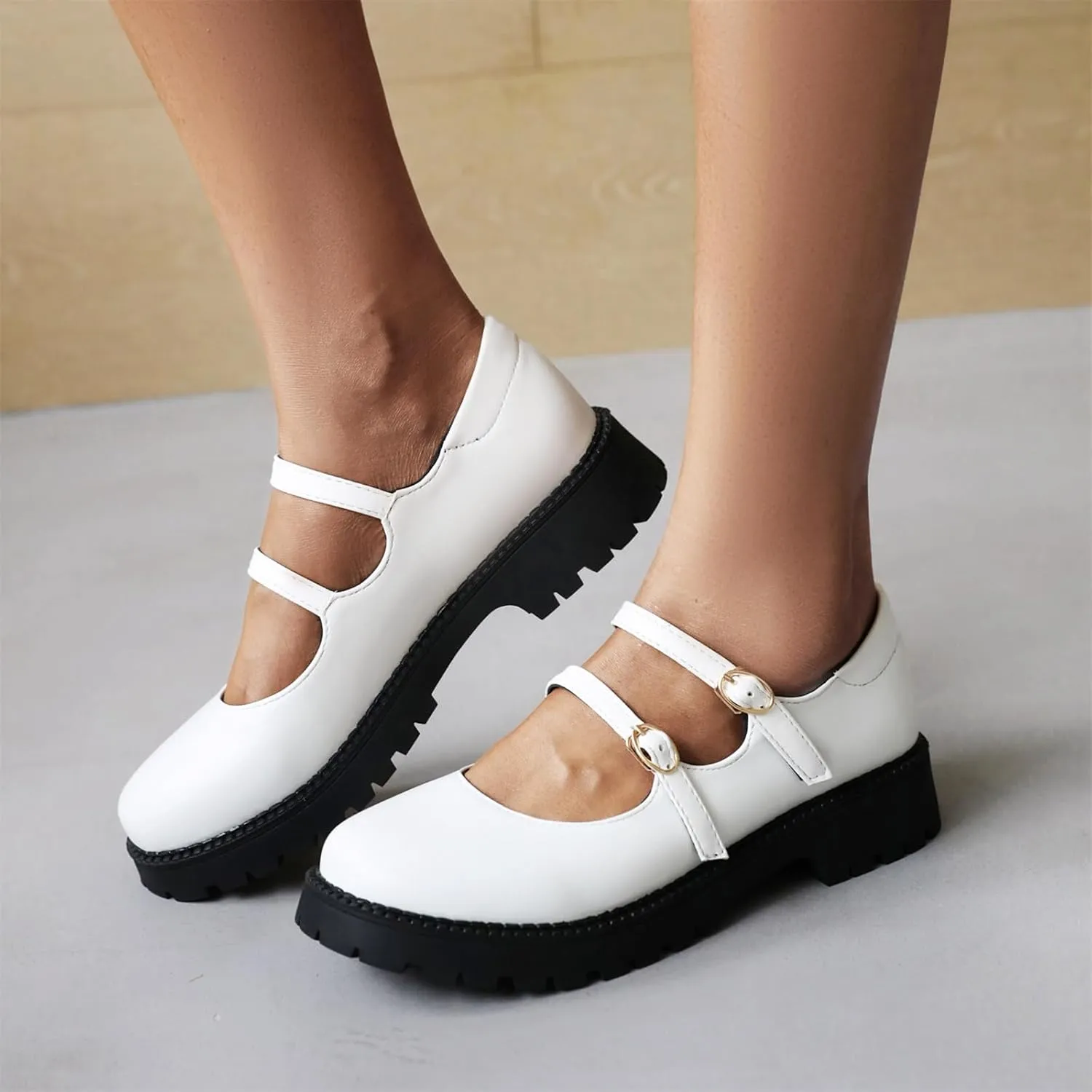 Women's Platform Round Closed Toe Pumps Strappy Buckle Loafers Comfortable Chunky Low Heels Office Concise Cosplay Work Casual Mary Jane Daily Wear Fashion Business Dress Shoes