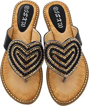 Womens Sandals Summer Sparkle Pearl Flip Flops Fashion Thong Rhinestone Bling Slippers Open Toe Beach Shoes Glitter Shiny Slip-On Jeweled Shoes