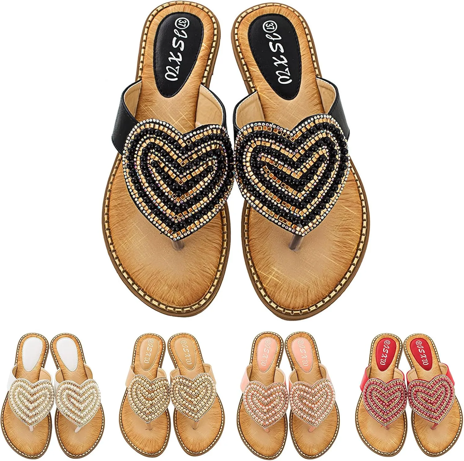 Womens Sandals Summer Sparkle Pearl Flip Flops Fashion Thong Rhinestone Bling Slippers Open Toe Beach Shoes Glitter Shiny Slip-On Jeweled Shoes