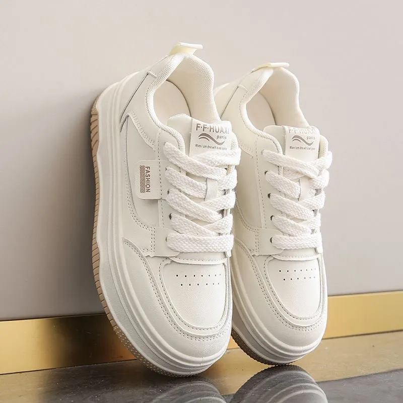 Women's Thick-Soled White Sneakers - 2025 Spring & Autumn Casual Sports Shoes, Breathable & Versatile Student Board Shoes