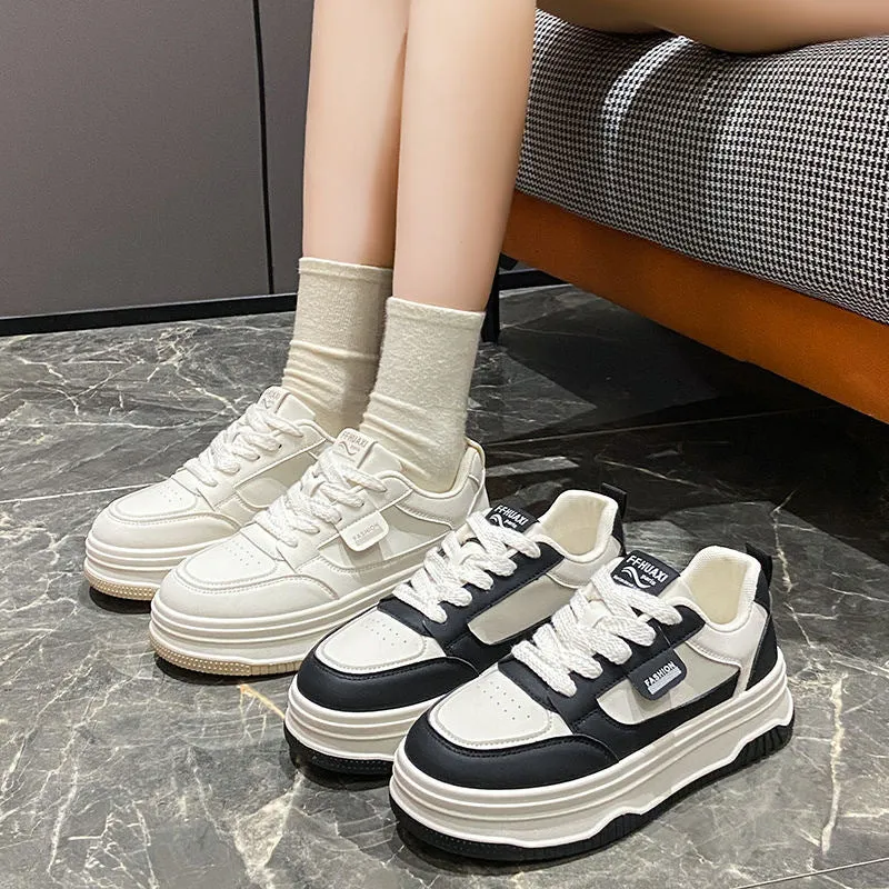 Women's Thick-Soled White Sneakers - 2025 Spring & Autumn Casual Sports Shoes, Breathable & Versatile Student Board Shoes