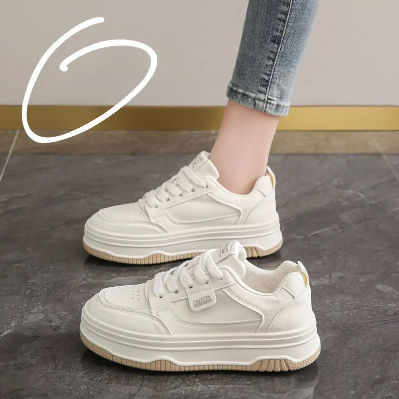 Women's Thick-Soled White Sneakers - 2025 Spring & Autumn Casual Sports Shoes, Breathable & Versatile Student Board Shoes
