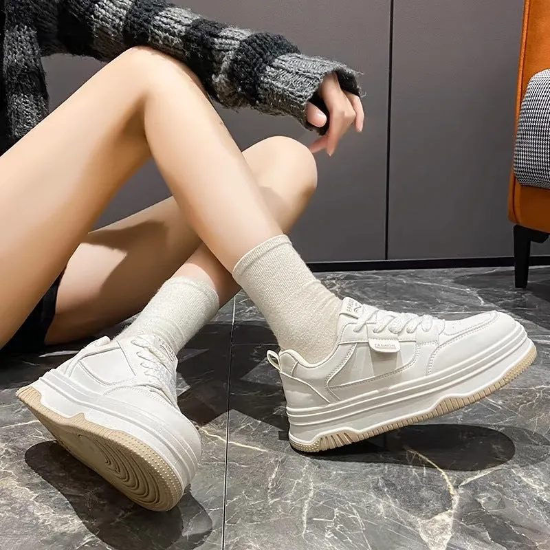 Women's Thick-Soled White Sneakers - 2025 Spring & Autumn Casual Sports Shoes, Breathable & Versatile Student Board Shoes