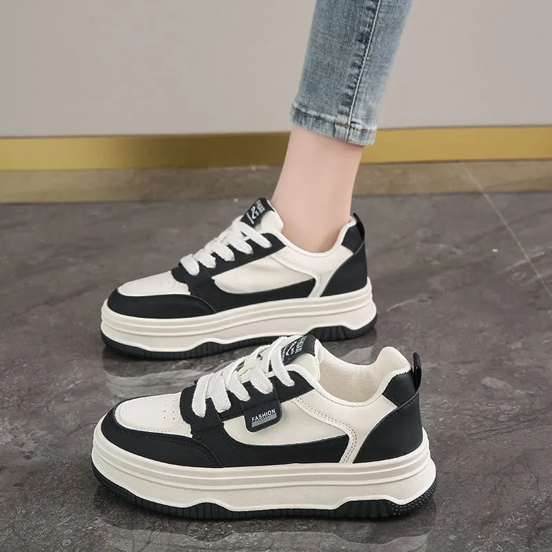 Women's Thick-Soled White Sneakers - 2025 Spring & Autumn Casual Sports Shoes, Breathable & Versatile Student Board Shoes