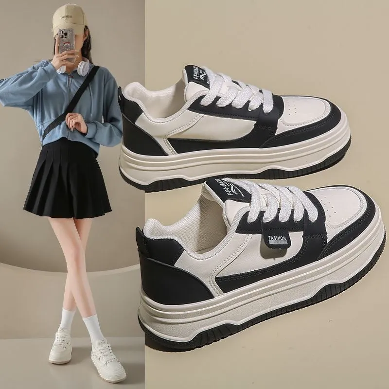 Women's Thick-Soled White Sneakers - 2025 Spring & Autumn Casual Sports Shoes, Breathable & Versatile Student Board Shoes