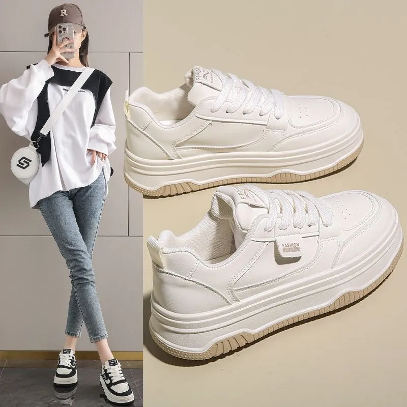 Women's Thick-Soled White Sneakers - 2025 Spring & Autumn Casual Sports Shoes, Breathable & Versatile Student Board Shoes