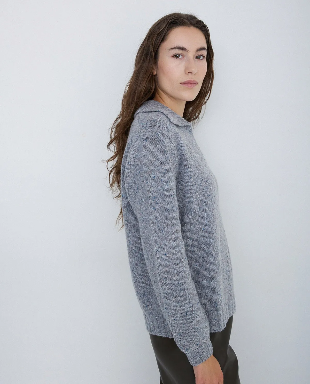 Yerse Polo neck textured yarn sweater Light Grey