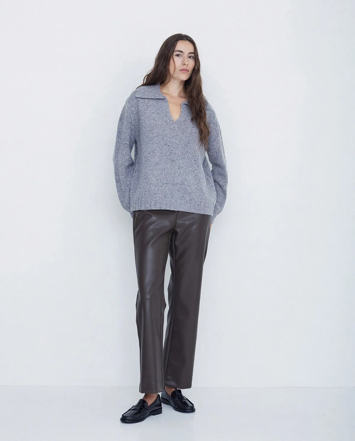 Yerse Polo neck textured yarn sweater Light Grey